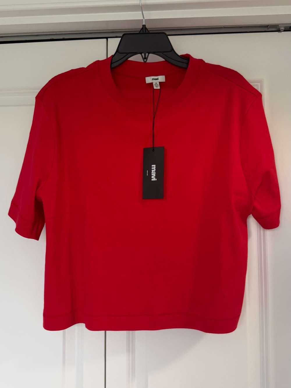 Mavi Women’s Bright Red Short Sleeve Boxy Crewneck Top